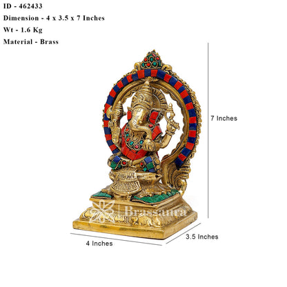 Brassaura™ Brass Gem Stone Work Ganesha Idol for Home and Decor | Weight 1.6 Kgs | Height 7 Inches