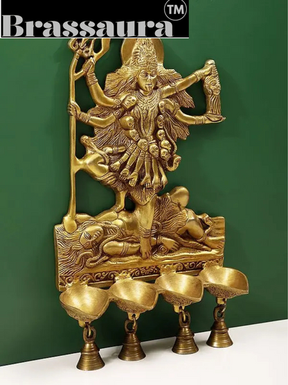 Brassaura™ Goddess Kali Wall Hanging Brass Lamp with Bells – Height 15.55 inches | Weight 3.21 kgs