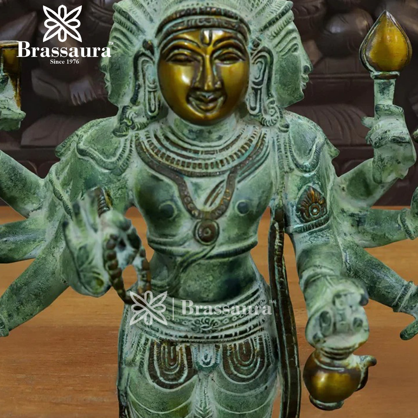 Brassaura™ Brass Brahma Dev Idol – Height 15 Inches & Weight 22.53 Kgs | Traditional Handcrafted Sculpture for Pooja Space