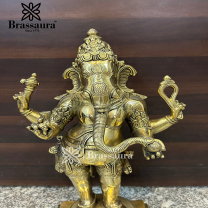 Brassaura™ Brass Standing Ganesha Statue for Home and Decor | Weight 11 Kgs | Height 18 Inches
