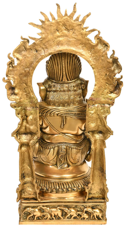 Brassaura™ Lord Ganesha with Surya & Marching Elephants Aureole | Height 25 Inches & Weight 24.50 kgs