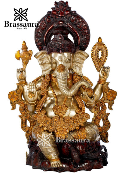 Brassaura™ Brass Jewellery Ganesha Statue for Home Decor | Weight 44 Kgs | Height 29 Inches