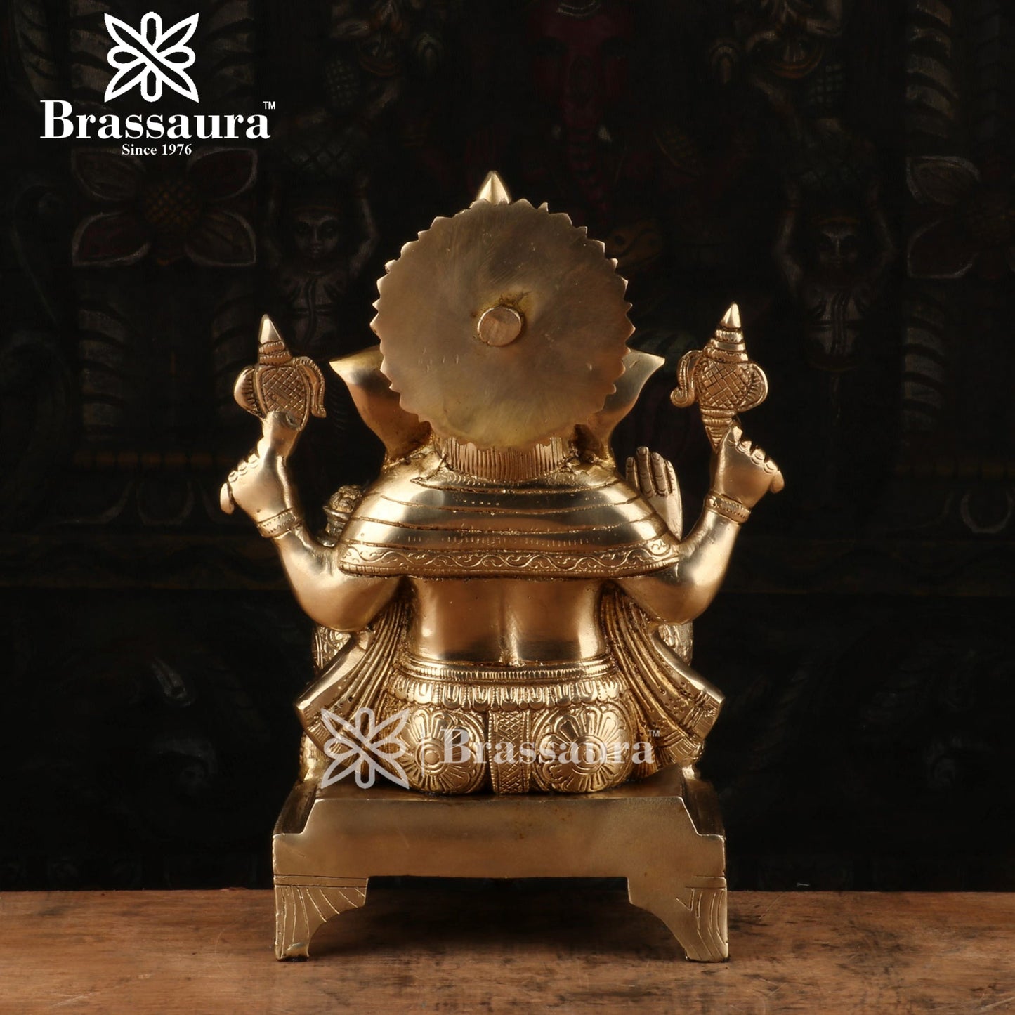 Brassaura™ Brass Chowki Ganesha Idol for Home and Decor | Weight 5.6 Kgs | Height 11 Inches