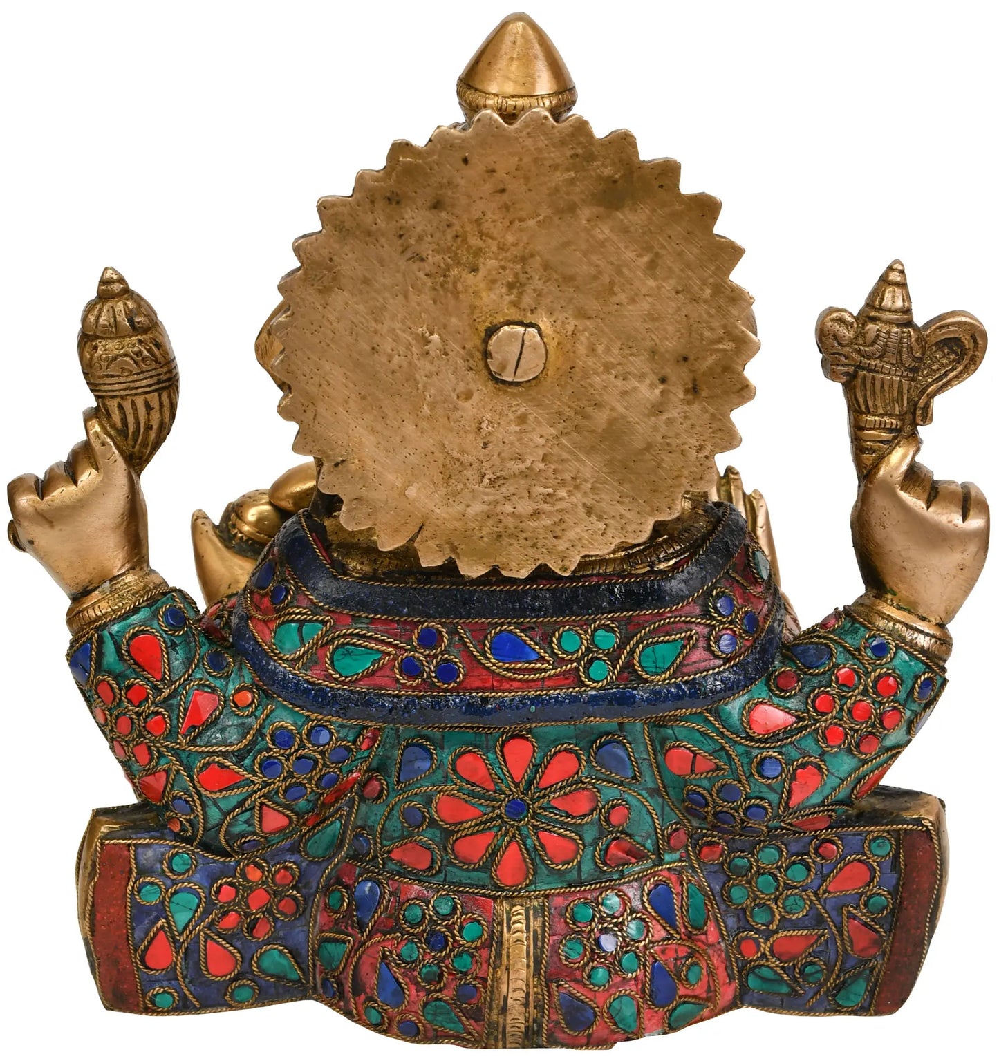 Brassaura® Lord Ganesha Seated in Easy Posture | Brass with Intricate Inlay Stonework | Height 8 Inches & Weight 4.10 kgs