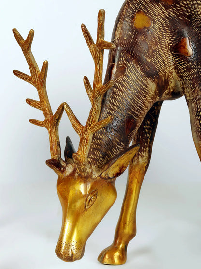 Brassaura® Pair of Deer Brass Sculptures | Pure Brass | Height 28 Inches & Weight 22.91 kgs