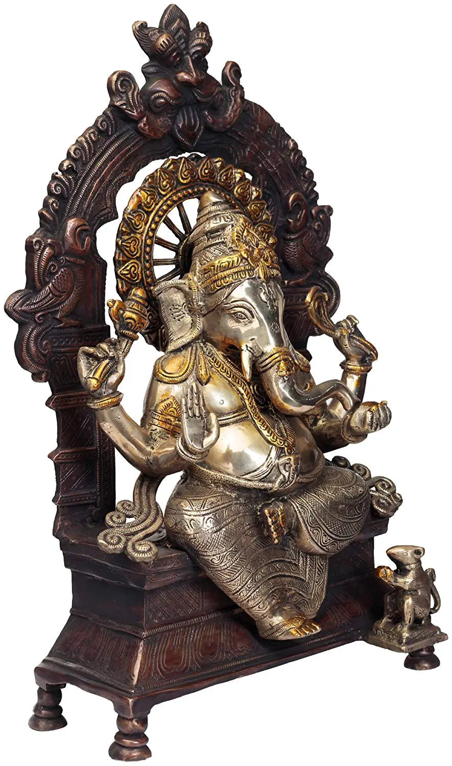 Brassaura™ Majestic Throne Seated Lord Ganesha | Brass Handcrafted Idol | Height 19 Inches & Weight 14.94 kgs