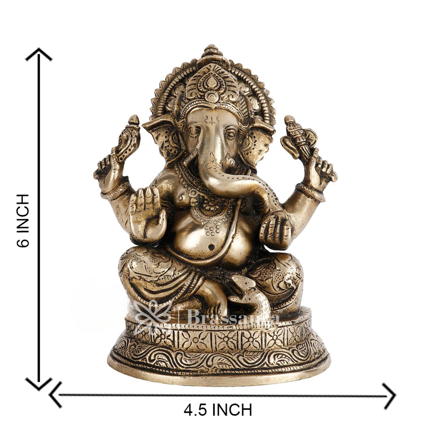 Brass Ganesha Statue For Home Decor And Gift Item Weight 1.8 Kg And Height 6 Inches