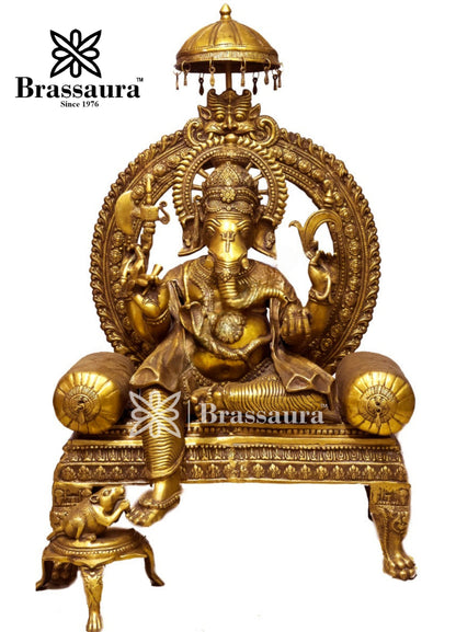 Brassaura™ Brass Ganesha Statue – “Bringer of Good Luck” | Height 45 Inches & Weight 83 Kgs