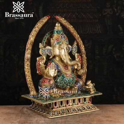 Brassaura™ Brass Ganesha Idol for Home and Decor | Weight 30 Kgs | Height 21 Inches