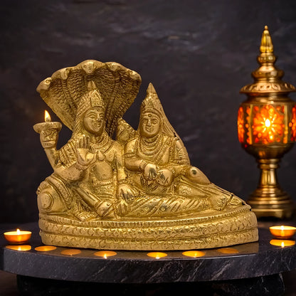 Brassaura™ Brass Vishnu Laxmi – Height 5.2 Inches & Weight 0.8 Kgs | Beautifully Crafted Idol Set for Pooja & Meditation