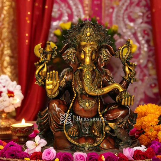 Brass Ganesha Statue For Home Decor And Gift Item Weight 55 Kg And Height 28 Inch