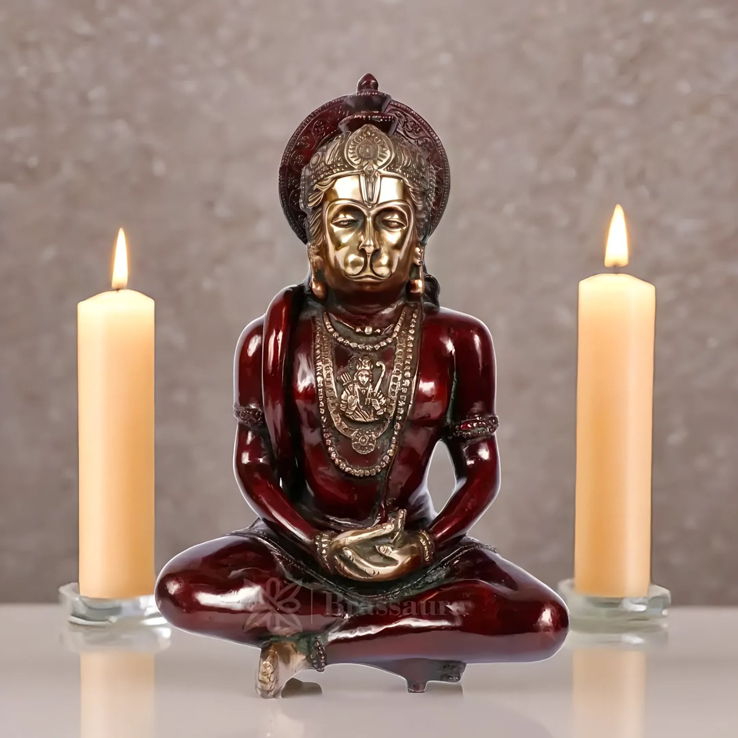 Brassaura™ Pure Brass Hanuman Idol – Sankat Mochan, 12 Inches Height & Weight 4.8 Kgs | Religious Décor