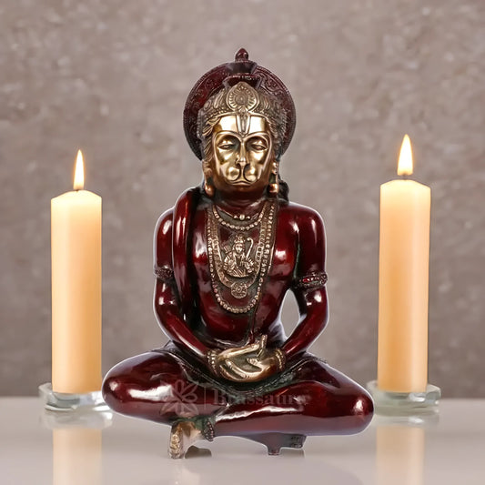 Brassaura™ Pure Brass Hanuman Idol – Sankat Mochan, 12 Inches Height & Weight 4.8 Kgs | Religious Décor