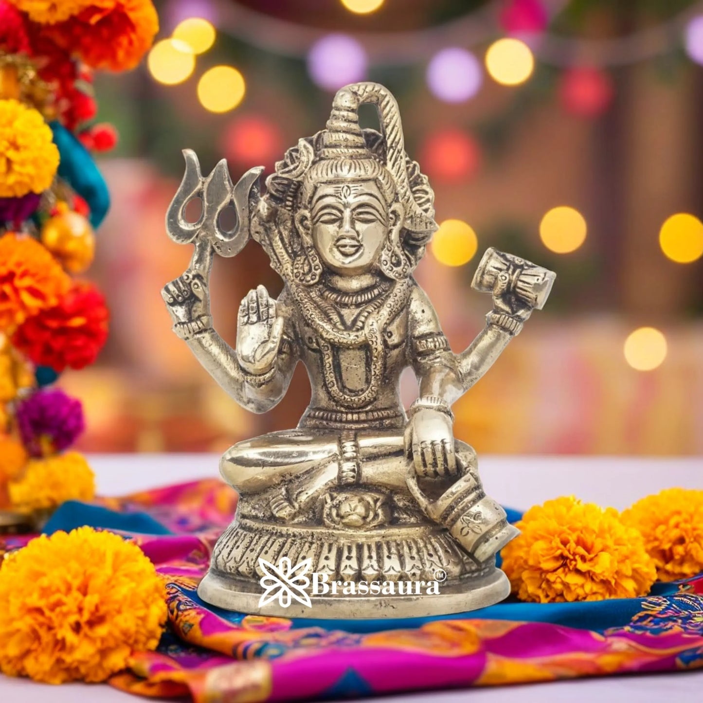 Brassaura™ Handcrafted Brass Shiva Idol – Height 5 Inches & Weight 0.9 Kgs | Devotional Sculpture