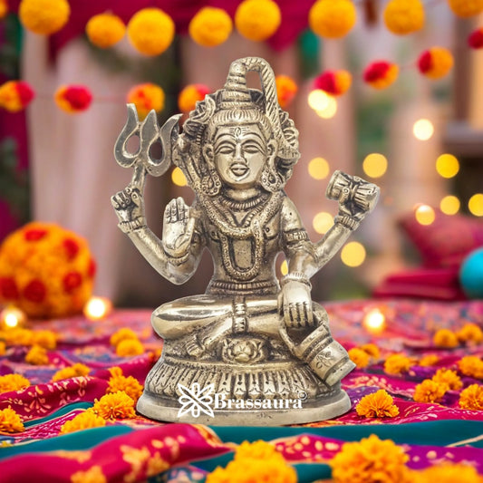 Brassaura™ Handcrafted Brass Shiva Idol – Height 5 Inches & Weight 0.9 Kgs | Devotional Sculpture