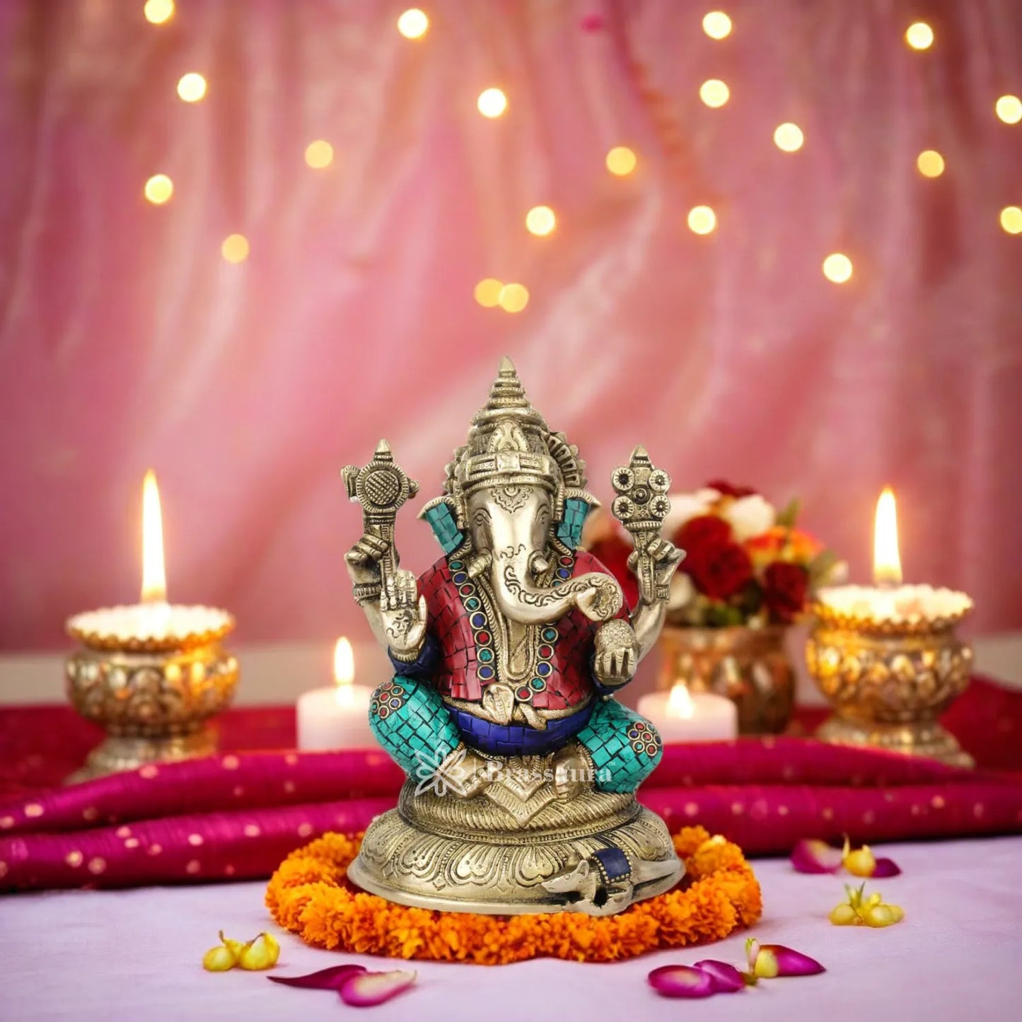 Brass Ganesha Statue For Home Decor And Gift Item Weight 2.3 Kg And Height 8.5 Inch