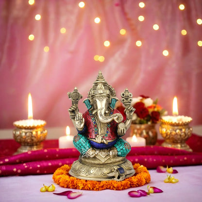 Brass Ganesha Statue For Home Decor And Gift Item Weight 2.3 Kg And Height 8.5 Inch