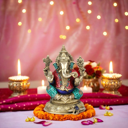 Brass Ganesha Statue For Home Decor And Gift Item Weight 2.3 Kg And Height 8.5 Inch