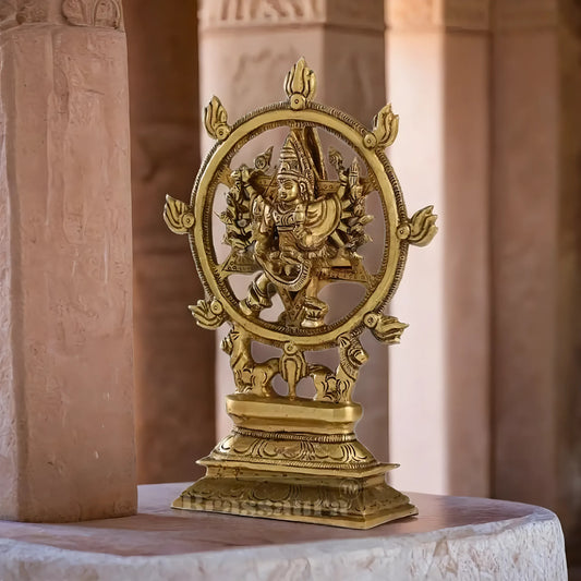 Brassaura™ Pure Brass 16-Armed Lord Vishnu with Meditative Narasimha – 9.5 Inch Height, 2.2 kg Weight | Handcrafted Hindu Idol