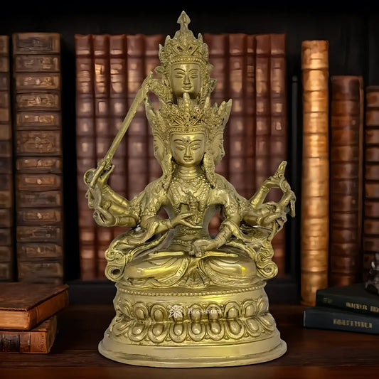 Brassaura™ Sitting Avaloketishvara Bodhisattva Statue | Handcrafted Brass Idol | Height 10.6 Inches (27 cm) & Weight 2.7 Kgs