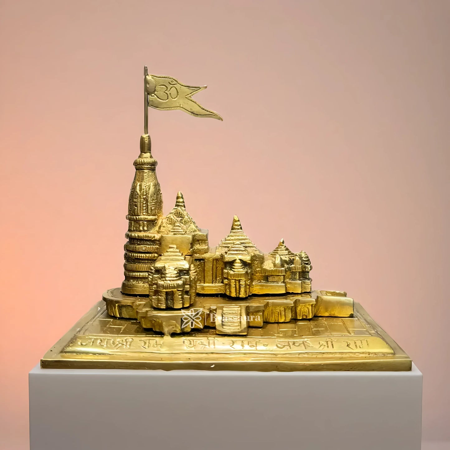 Brassaura™ Brass Ram Mandir Temple – Height 6.4 Inches & Weight 2.65 Kgs | Temple & Pooja Décor
