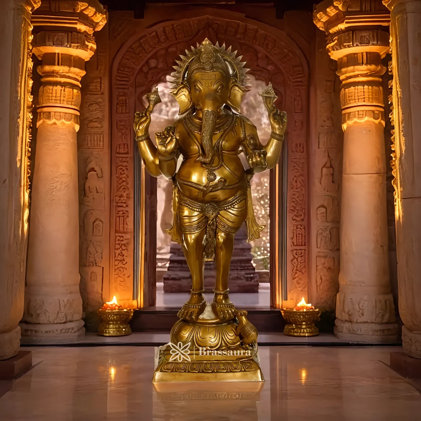 Brassaura™ Brass Ganesha Statue | Height 51.6 Inches & Weight 60 Kgs