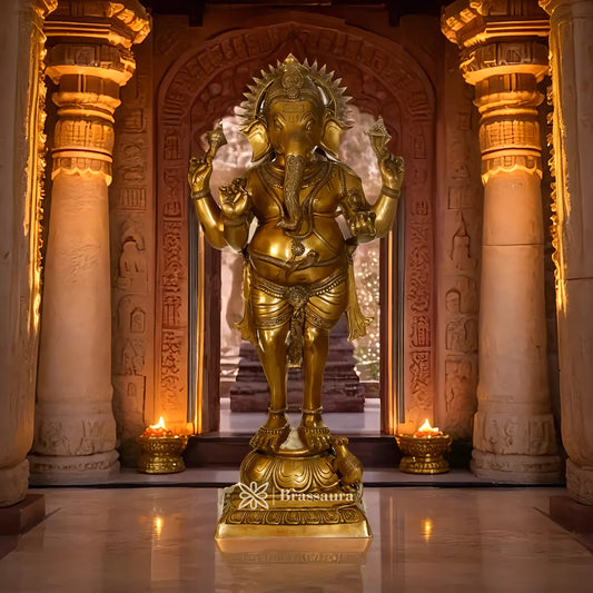Brassaura™ Brass Ganesha Statue | Height 51.6 Inches & Weight 60 Kgs