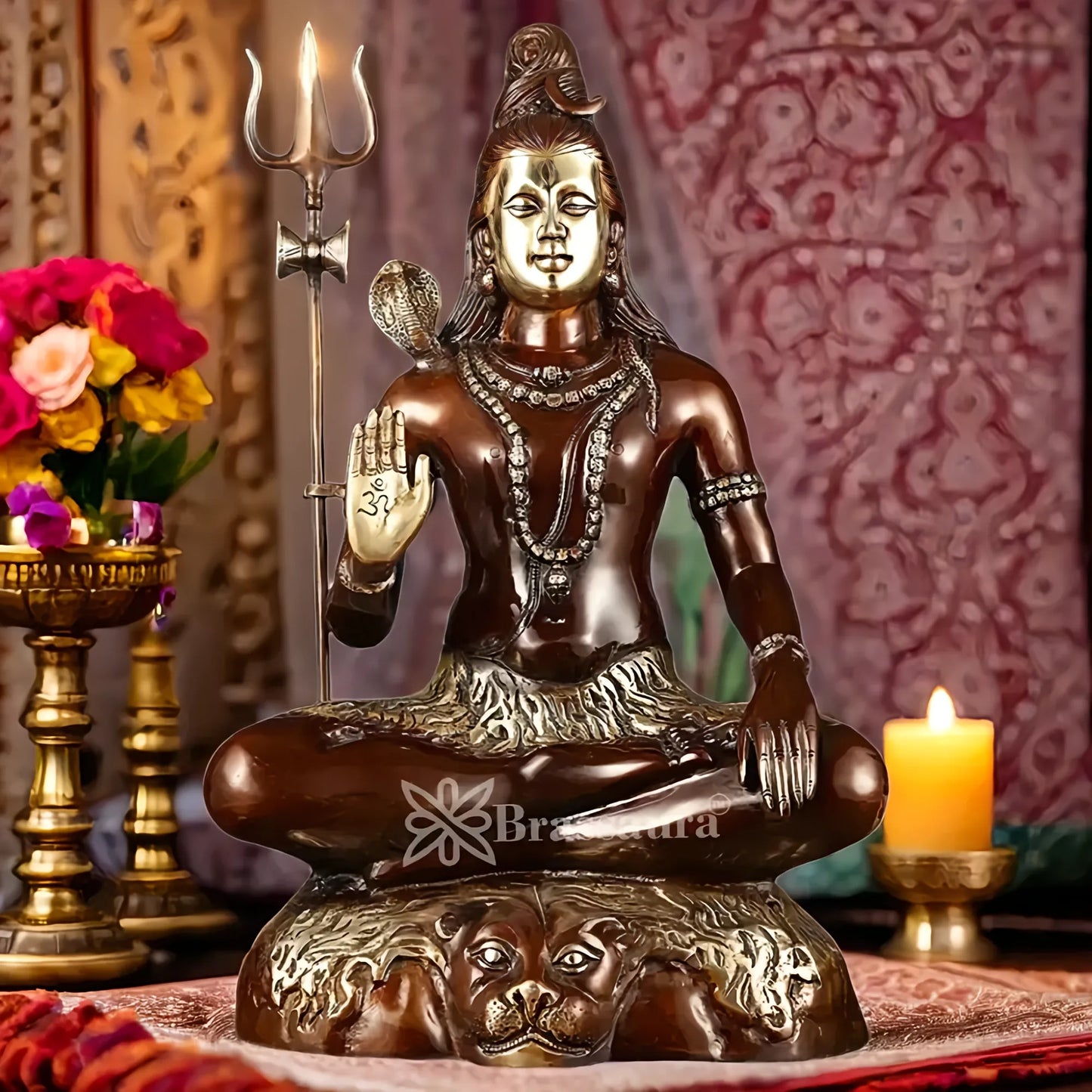 Brassaura™ Compact Brass Lord Shiva Murti – Height 22.5 Inches & Weight 16 Kgs | Devotional Ornament