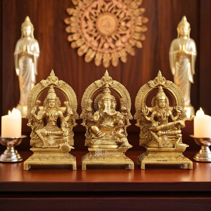 Brass Antique Lakshmi Ganesh Saraswati  Height 7 Inches & Weight 5 Kgs