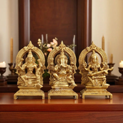 Brass Antique Lakshmi Ganesh Saraswati  Height 7 Inches & Weight 5 Kgs