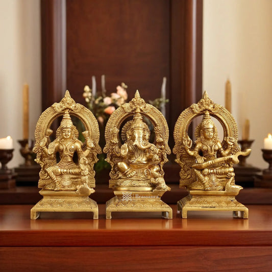 Brass Antique Lakshmi Ganesh Saraswati  Height 7 Inches & Weight 5 Kgs