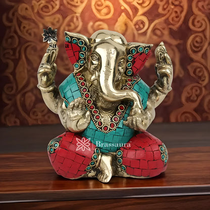 Brassaura™ Brass Ganesha Statue | Handcrafted Vinayaka Idol for Home & Décor | Height 5.5 Inches & Weight 2.3 Kgs