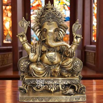 Brassaura™ Brass Ganesha Idol for Home Decor | Weight 21 Kgs | Height 18 Inches