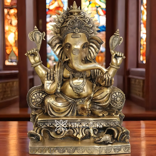Brassaura™ Brass Ganesha Idol for Home Decor | Weight 21 Kgs | Height 18 Inches