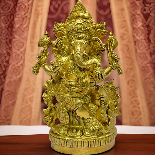 Brassaura™ Brass Ganesha Statue – Height 9.4 inches & Weight 3.17 kgs | Ganpati Murti for Home & Pooja Room