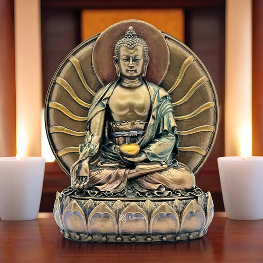 Brassaura™ Resin Buddha Statue – Height 6 Inches & Weight 0.550 Kgs | Serene Meditation Idol for Home & Temple Décor