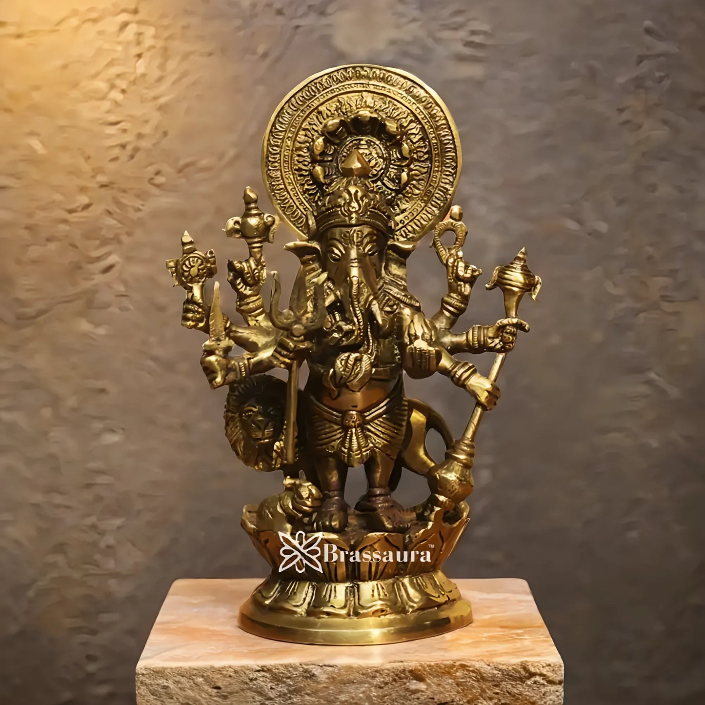 Brassaura™ Brass Ganesha Idol | Height 9 Inches & Weight 2.25 Kgs