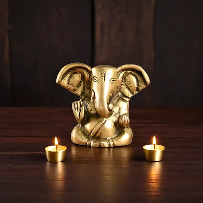 Brassaura™ Brass Tiny Ganesha Idol with Unique Big Ears | Height 2 Inches & Weight 100 Grams