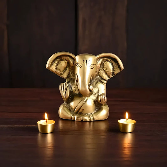 Brassaura™ Brass Tiny Ganesha Idol with Unique Big Ears | Height 2 Inches & Weight 100 Grams