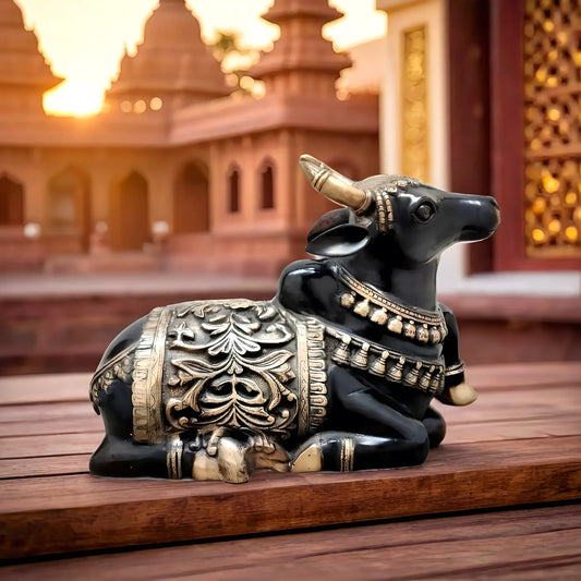 Brassaura™ Large Brass Superfine Nandi Sculpture – Vintage Black Tone | Height 14" & Weight 15 Kgs