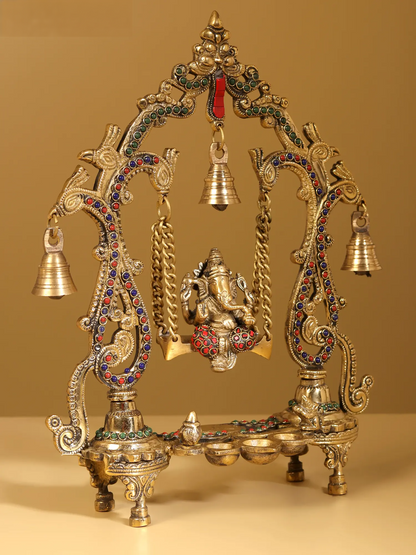 Brassaura™ Brass Lord Ganesha Jhula Idol | Height 14 Inches & Weight 2.69 kgs