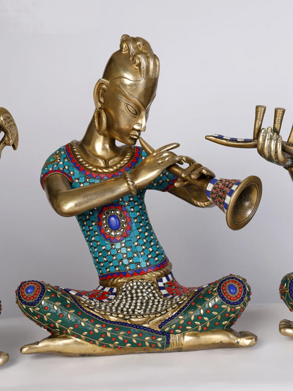 Brassaura® Set of 4 Musical Lady Figurines with Inlay Work | Pure Brass | Height 18 Inches & Weight 55.45 kgs