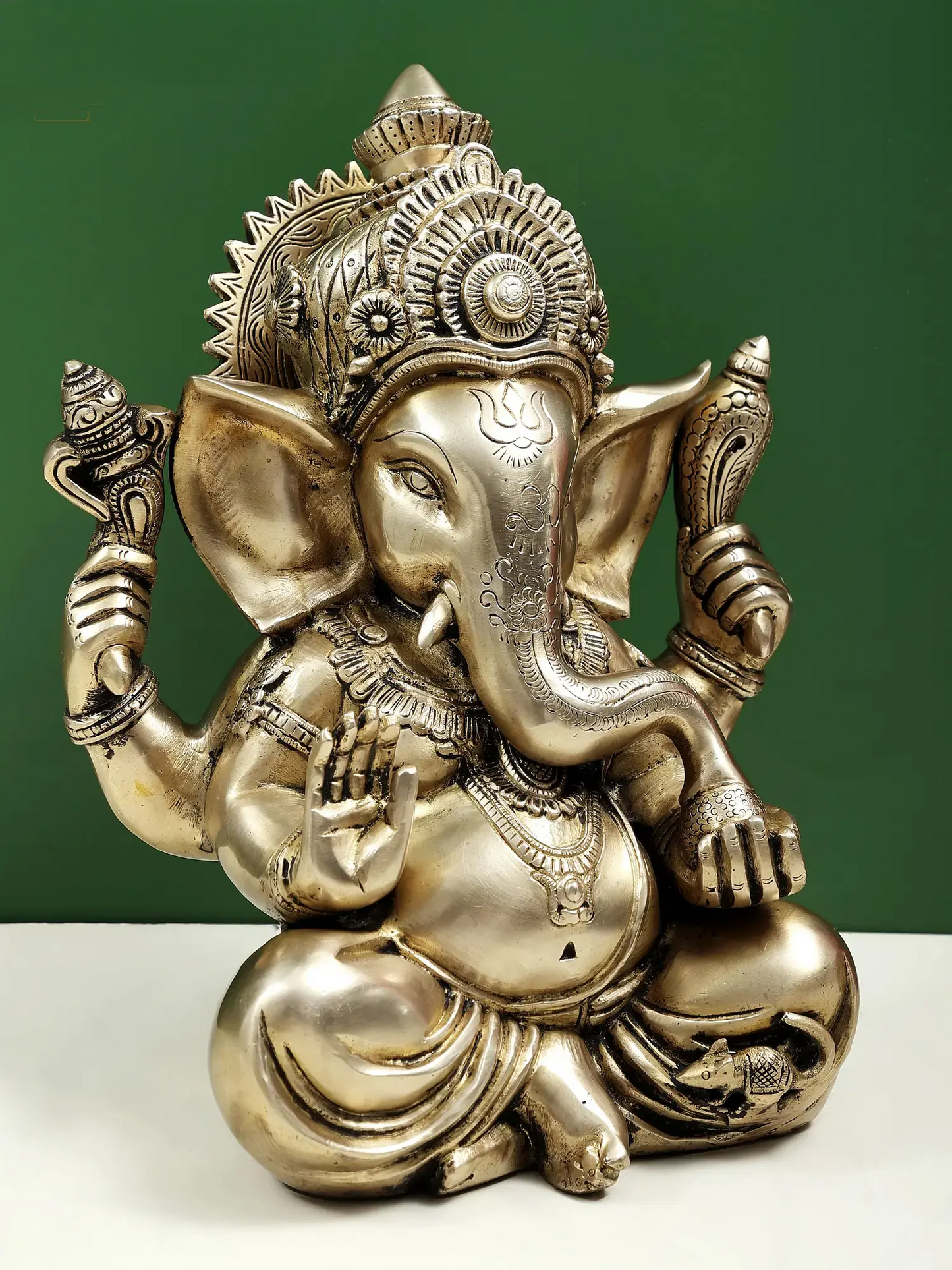 Brassaura™ Brass Lord Chaturbhuja Ganesha Idol | Height 12.6 Inches & Weight 9.11 kgs