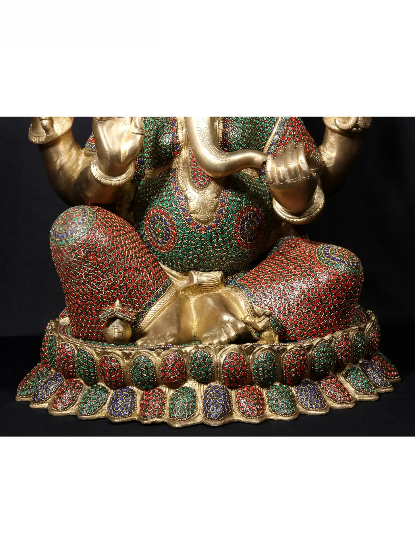 Brassaura™ Seated Lord Ganesha on Ornate Throne | Pure Brass with Meenakari Stonework | Height 23 Inches & Weight 31.86 Kgs