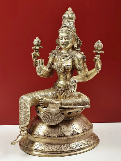 Brassaura® Large Brass Goddess Lakshmi Statue | 23.43 Inches | 25.57 kg