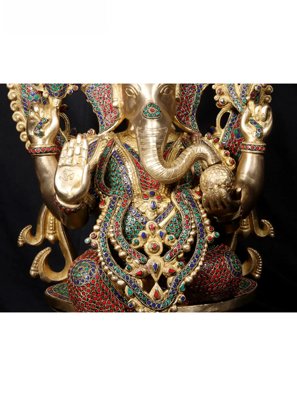 Brassaura™ Sitting Lord Ganesha Idol | Pure Brass with Intricate Detailing | Height 27 Inches & Weight 34.50 Kgs