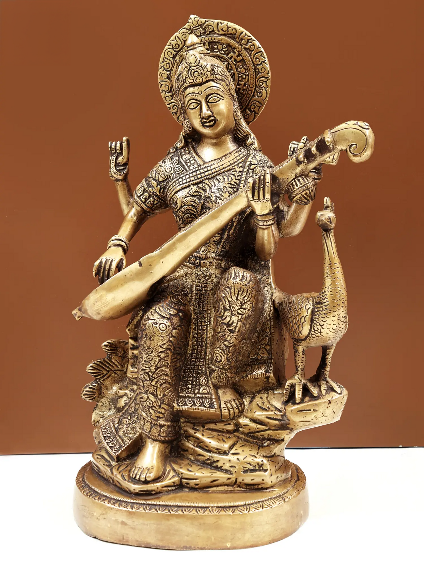 Brassaura® Brass Goddess Saraswati Statue | 14.96 Inches | 8.90 kg
