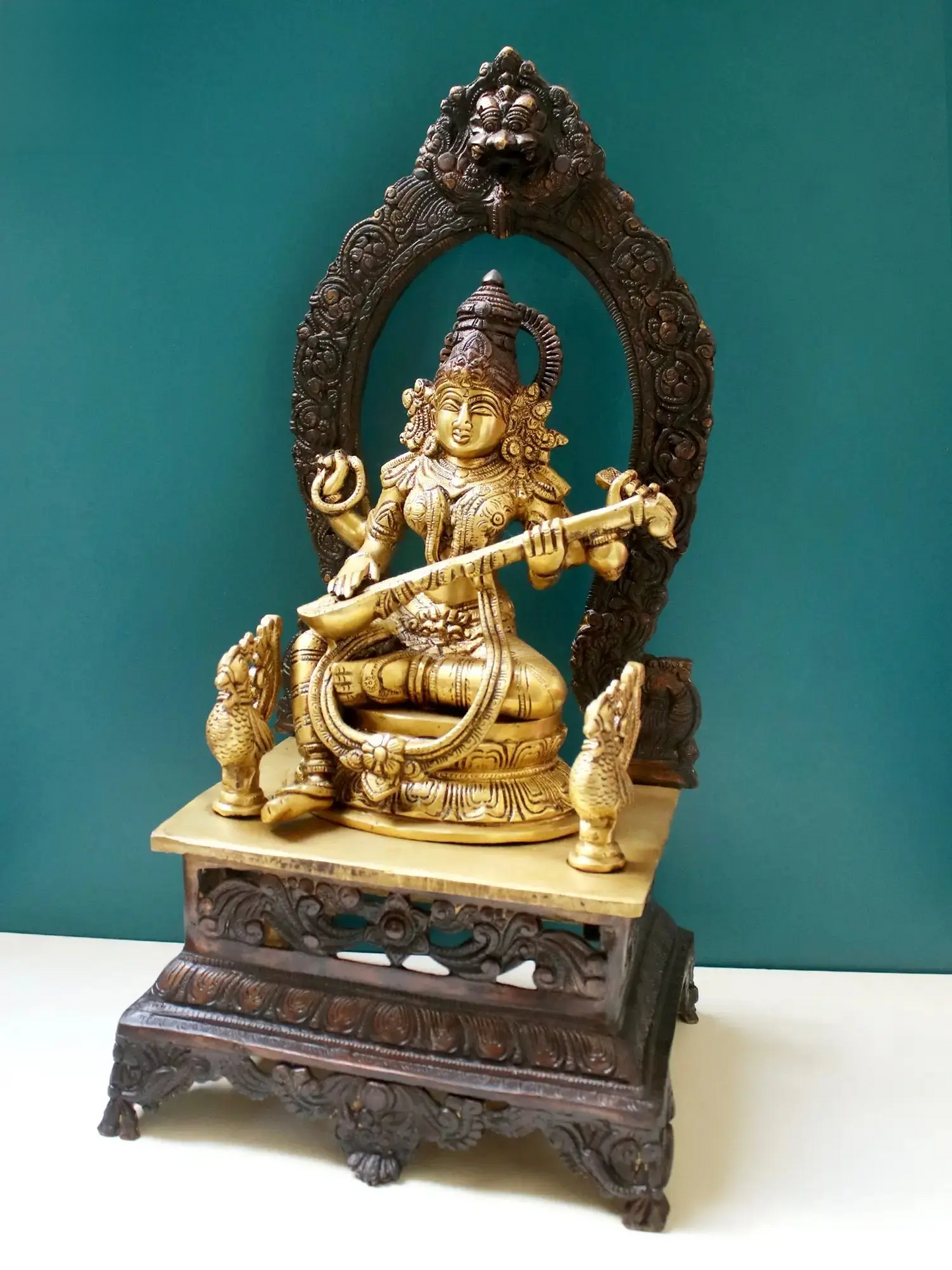 Brassaura® Brass Saraswati Statue | Height 20.47 Inches & Weight 13.53 kg