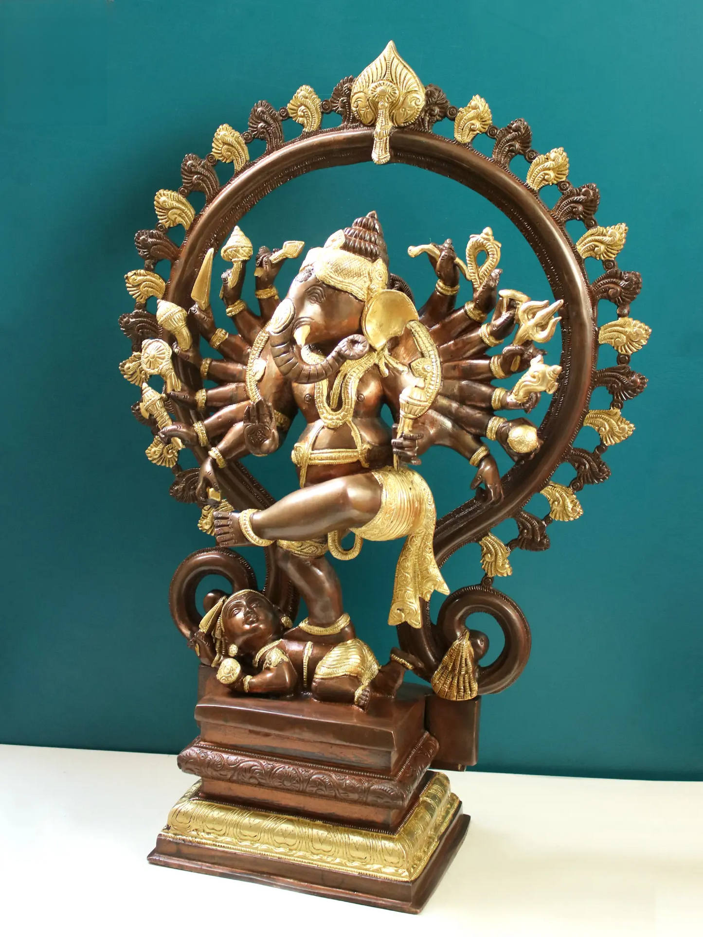 Brassaura™ Sixteen Armed Dancing Ganesha as Nataraja | Pure Brass Statue | Height 26 Inches & Weight 22.40 Kgs