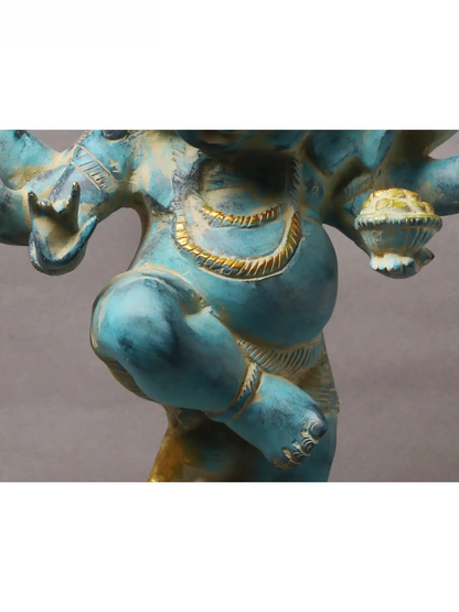 Brassaura™ Six-Armed Dancing Bal Ganesha | Turquoise Patina with Gold Highlights | Height 15.6 Inches & Weight 8.70 kgs